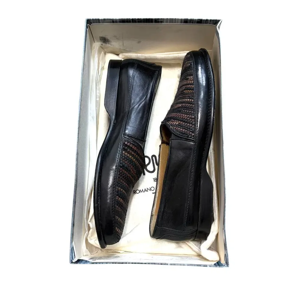 Romano Martegani Boutique Line Woven Genuine Leather Loafers Men's Sz 8D Black